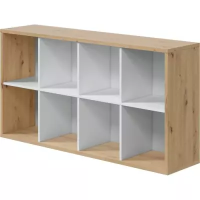 Bibliothèque étagère NOA - Blanc et chene - 8 cases - 137x71,5x33 cm