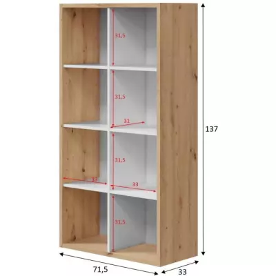 Bibliothèque étagère NOA - Blanc et chene - 8 cases - 137x71,5x33 cm
