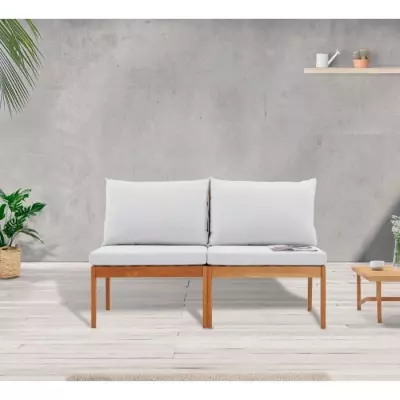 Banquette de jardin ALMA en bois d'acacia FSC avec coussins - 2 personnes - Gris