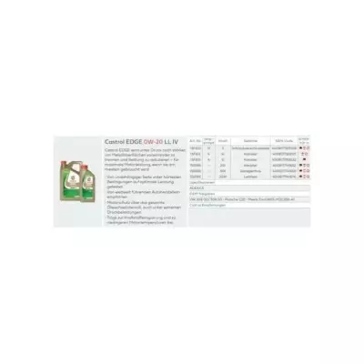 Huile moteur Castrol Edge 0W-20 LL IV 1L - Performances exceptionnelles