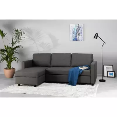 Canapé d'angle convertible réversible 3 places - Gris contemporain - L 222 x P 150 x H 86 cm