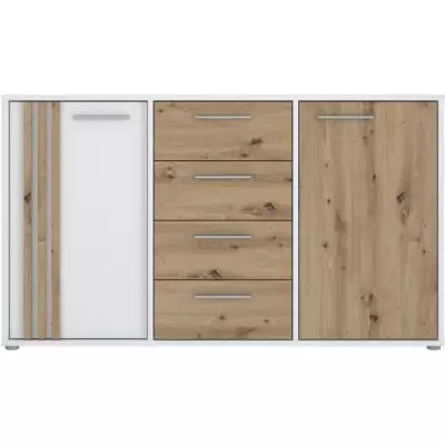 Buffet CARDIGAN 2 portes, 4 tiroirs - Chene artisan et blanc