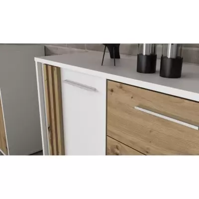 Buffet CARDIGAN 2 portes, 4 tiroirs - Chene artisan et blanc