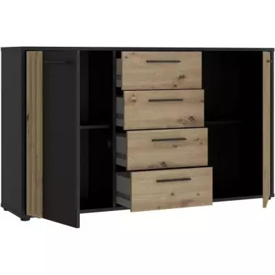 Buffet CARDIGAN 2 portes, 4 tiroirs - Chene artisan et noir - Responsable PEFC