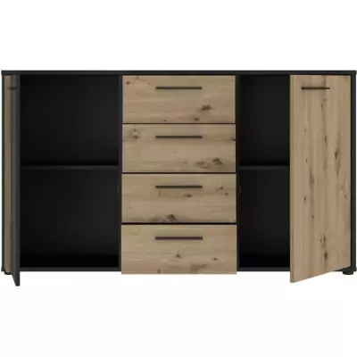 Buffet CARDIGAN 2 portes, 4 tiroirs - Chene artisan et noir - Responsable PEFC