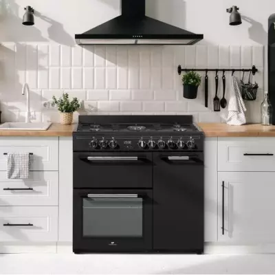 Cuisinière piano gaz 3 fours électriques Continental Edison CECP903FB - Noir - 90 cm