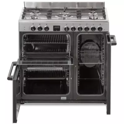 Cuisinière piano gaz 3 fours électriques 5 feux 90 cm Inox
