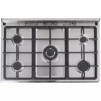 Cuisinière piano gaz 3 fours électriques 5 feux 90 cm Inox