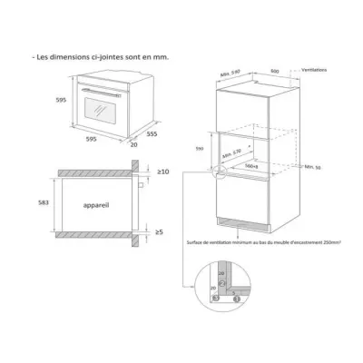 Four encastrable Pyrolyse 65L - Chaleur tournante - Noir/Inox - CEF65PIX - Compact