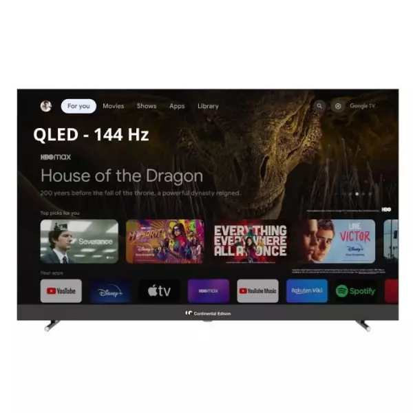CONTINENTAL EDISON - CELEDGAM55QV24B6 - TV 4K UHD QLED Gaming 144Hz - 55'' (139 cm) - Smart Google - Wifi Bluetooth - 4xHDMI 3xU