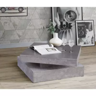 Table basse pivotante carrée en décor béton gris clair - Classique et responsable