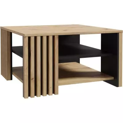 Table basse moderne CARDIGAN - Chene artisan et noir - 80x80x45 cm