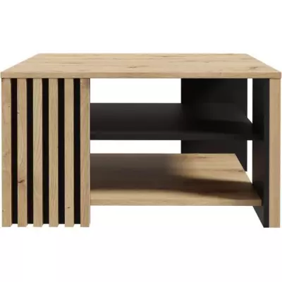 Table basse moderne CARDIGAN - Chene artisan et noir - 80x80x45 cm