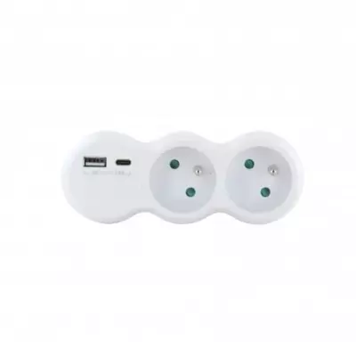 Lot 2 domino CHACON - 2 prises 16A avec USB-A + USB-C - Blanc