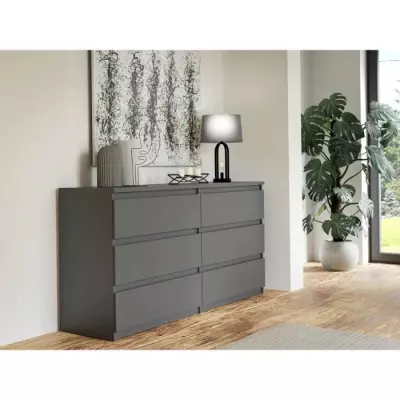 Commode CHELSEA Anthracite - 6 tiroirs - 154 x 42,2 x 79,9 cm