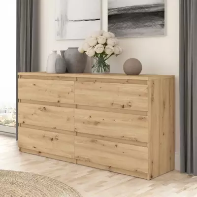 Commode CHELSEA 6 tiroirs - Décor chene artisan - L 154 cm