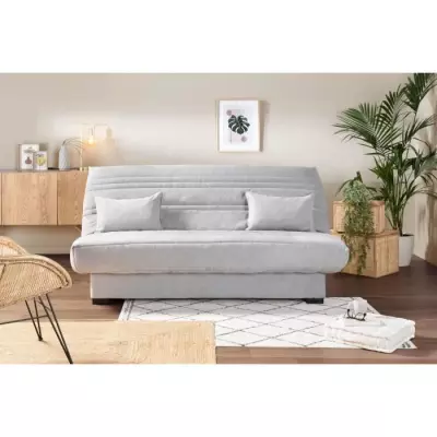 Banquette clic clac 3 places - Matelas 17 cm - Tissu gris clair