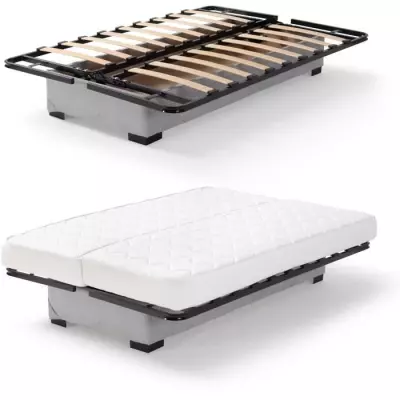 Banquette clic clac 3 places - Matelas 17 cm - Tissu gris clair