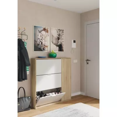 Meuble à chaussure moderne - Chêne canadien et blanc - PEFC™ - 106x115x22cm