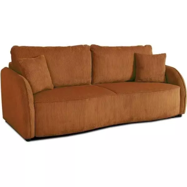 Canapé convertible 3 places - BARI - Velours cotelé - Terracotta - Coffre de rangement - 215 x 89 x 100 cm
