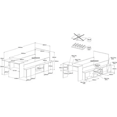 Lit combiné enfant avec rangements et bureau Cloé - 90 x 200 cm - Blanc/chêne