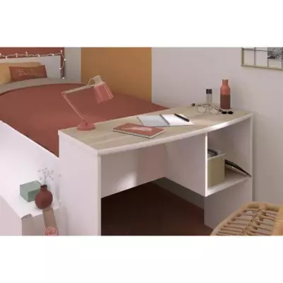 Lit combiné enfant avec rangements et bureau Cloé - 90 x 200 cm - Blanc/chêne