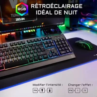 Pack Gamer 2 en 1 The G-Lab - COMBO TUNGSTEN- Clavier et Souris Sans Fil