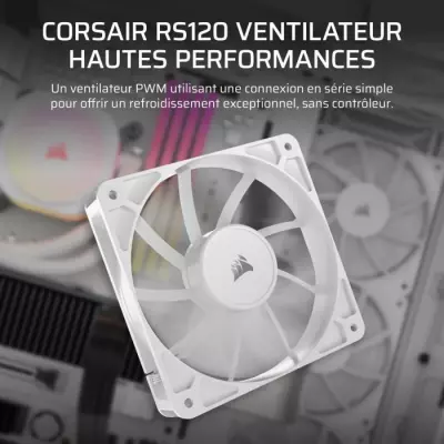Ventilateur PWM 120mm CORSAIR RS120 Blanc - Refroidissement efficace