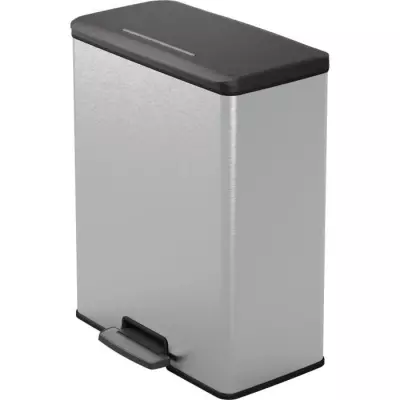 Poubelle Rectangle Moderne - CURVER 65L - Gris Métallisé