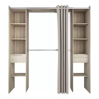 Aménagez votre dressing avec style - Kit dressing 2 colonnes + 2 penderies + 2 tiroirs - Chene Shannon - L 115 x P 50 x H 203 cm