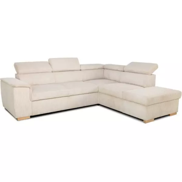 Canapé d'angle convertible réversible 5 places DAYTONA - Velours côtelé beige - Coffre de rangement - L 260 x H 94 x P 216 c