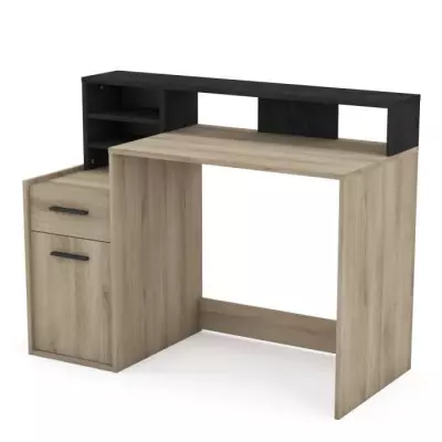 Bureau avec rangements DELPHI - Chene/noir - Compact et pratique