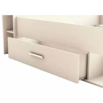Lit adulte contemporain blanc perle + tête de lit - 160 x 200 cm - OXYGENE