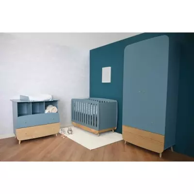 Ensemble lit évolutif et commode Firmana - Bleu/bois