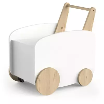 Chariot de rangement à roulettes FIRMIANA - Style scandinave - Blanc mat / Chene kronberg