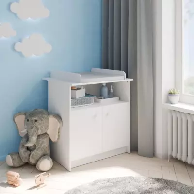 Commode à langer 2 portes HELICIA - Blanc mat - Fabriqué en France