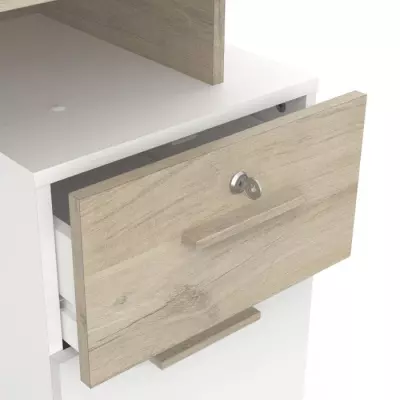Bureau avec rangements PLATON Chene/Blanc - Design compact - L134,8 x P55 x H76,4 cm