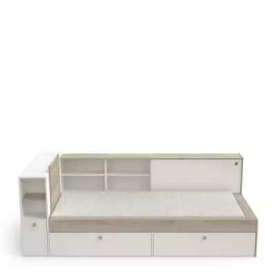 Lit enfant LIFE 1 personne - 90x190/200 - Rangements - Chene et blanc