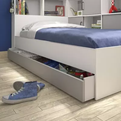 Lit enfant GAMI Erwan avec rangements - Blanc/Gris - 90 x 200 cm
