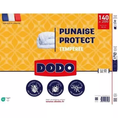 Couette DODO tempérée 300gr/m² 140x200 cm - Anti punaise, anti acarien - Blanc