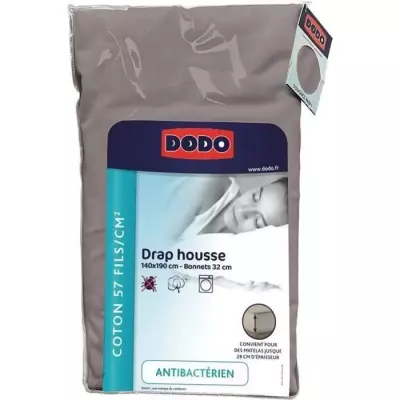Drap Housse Dodo Antibactérien Taupe 140X190 cm - Bonnet 32 cm