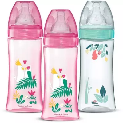 Lot de 3 biberons anti-coliques Dodie - Tétines rondes - 330 ml