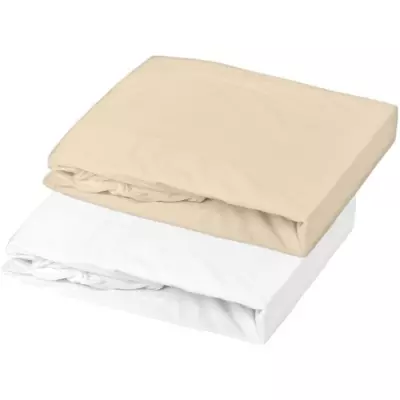 Ensemble de 2 draps housse Jersey oeko-Tex pour lit enfant - Blanc/Cailloux