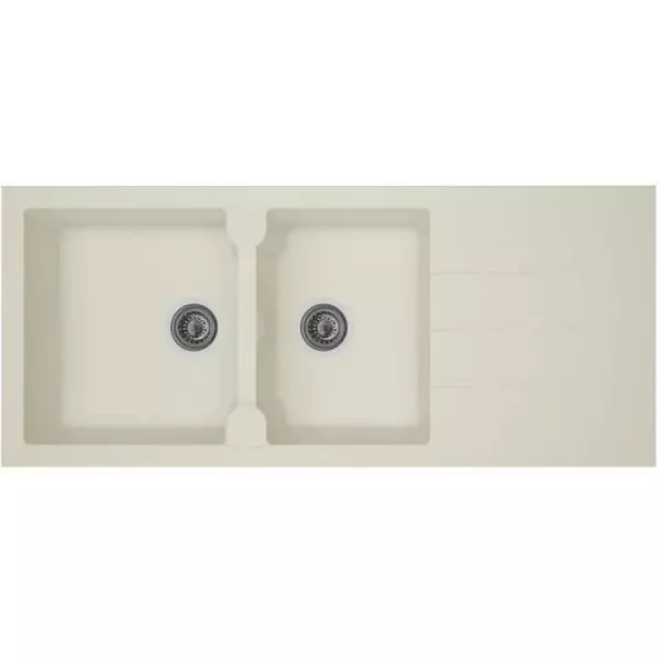 STRADOUR Evier cuisine a encastrer 2 bacs + 1 égouttoir Aloa - Résine - 116 x 50 cm - Blanc