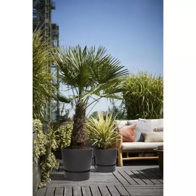 Pot de fleurs rond Greenville 30 - Vivre noir - Ø 29,5 x H 27,8 cm - Parfait pour l'extérieur