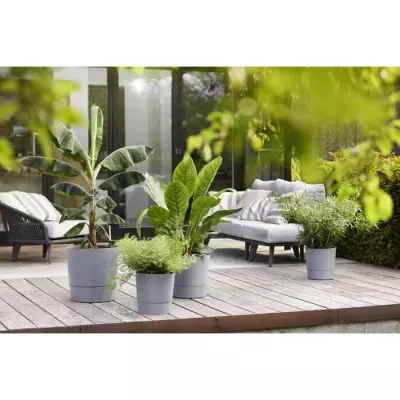 Pot de fleur Elho carré Greensense Aqua Care ciment clair - 39 L
