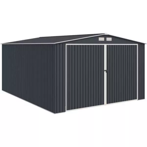 ORION Abri de jardin / Garage en métal 18,2 m² - 380 x 480 x 232 - Kit d'ancrage inclus, 2 portes coulissantes frontale, 1 por