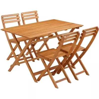 Ensemble repas de jardin en bois d'eucalyptus FSC - 4 personnes - Compact et élégant