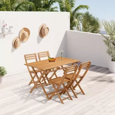 Ensemble repas de jardin en bois d'eucalyptus FSC - 4 personnes - Compact et élégant