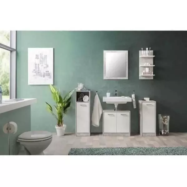 Ensemble de salle de bain Madeira - Coloris béton structuré - 1 meuble lavabo + 1 étagere + 1 petite commode + 1 commode